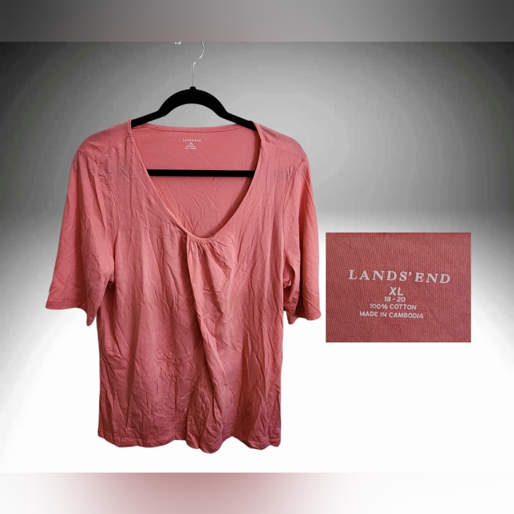 Lands' End twist front tee, salmon pink, size XL EUC